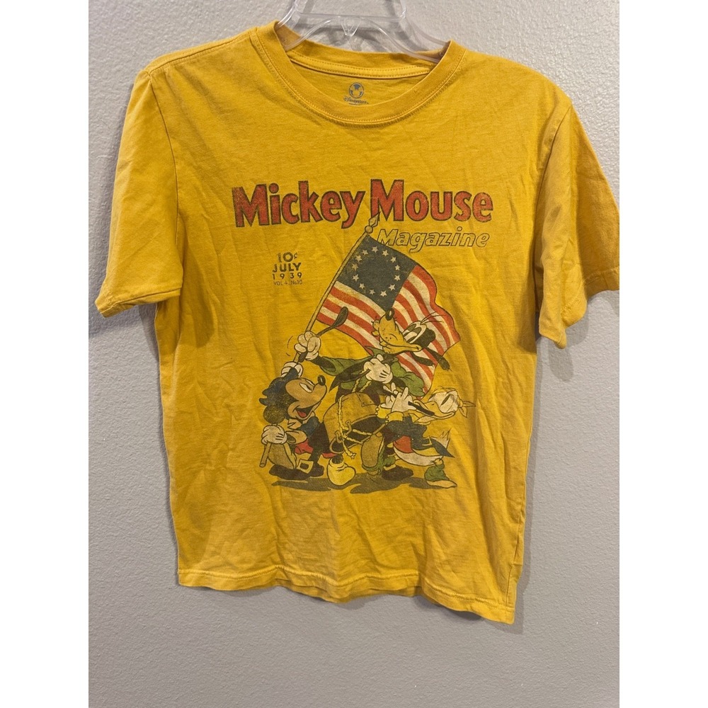 Disney Store Mickey Mouse Magazine Patriotic Graphic T-Shirt Yellow